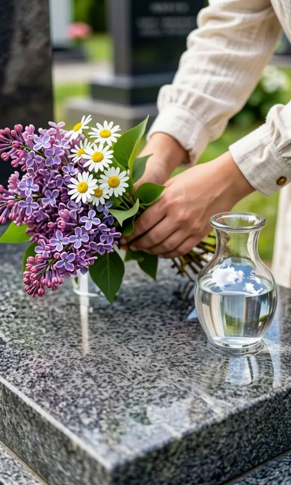 Blumen und Pflanzen einer Grabstätte